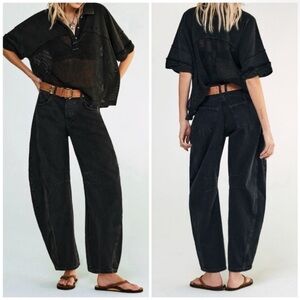NWT Free People We The Free Good Luck Mid-Rise Barrel Jeans soundwave black - 27
